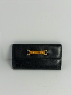 Vintage Gucci Bamboo Detail Black Smooth Leather Long Wallet